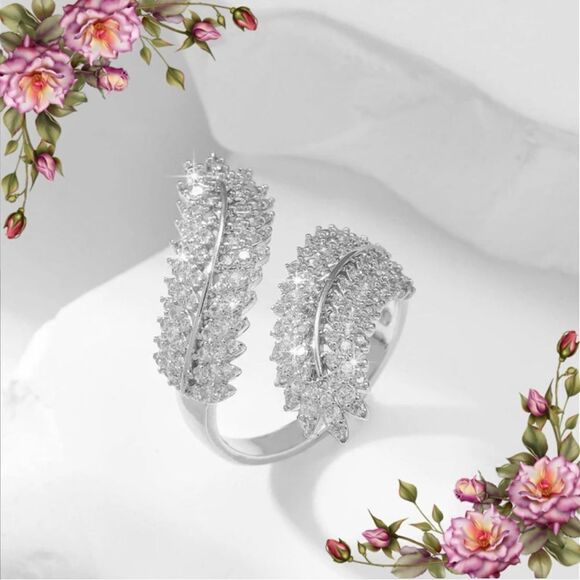 Cubic Zirconia Cuff Open Ring - Picture 1 of 9